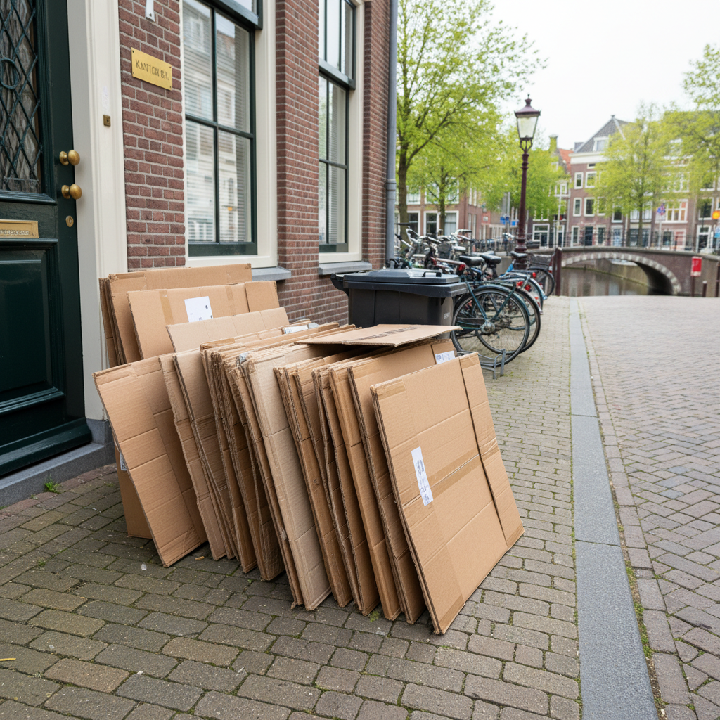 Langs de weg aangeboden karton voor inzameling