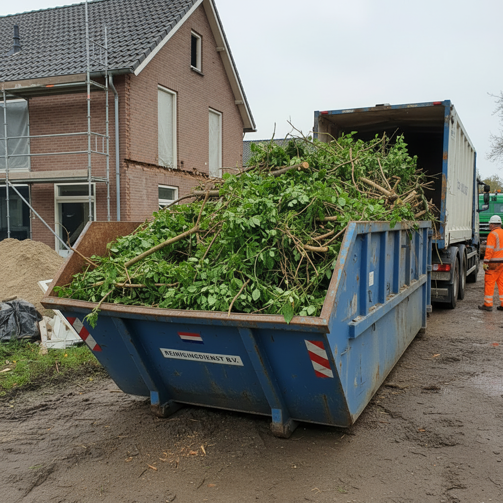 Container gevuld met groenafval struiken en takken