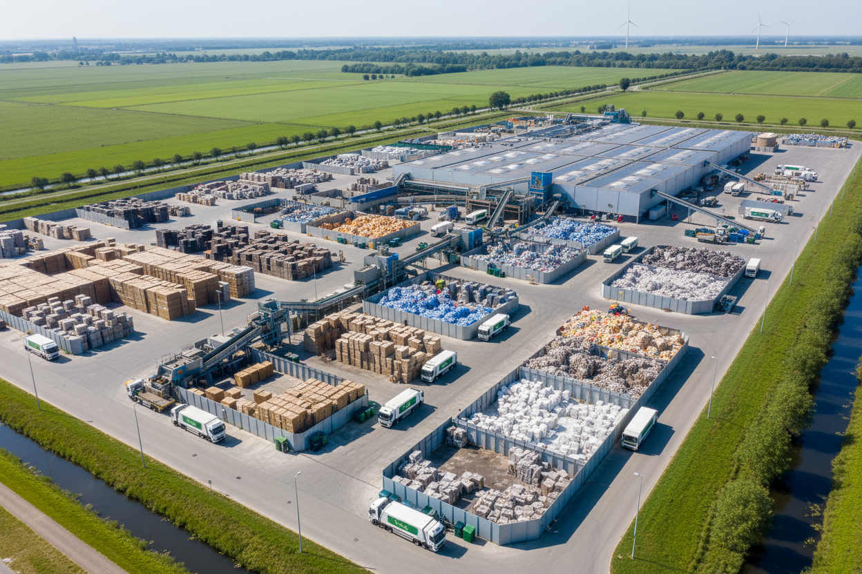 Bovenaanzicht afvallocatie met vakken met afval