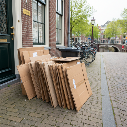 Langs de weg aangeboden karton voor inzameling