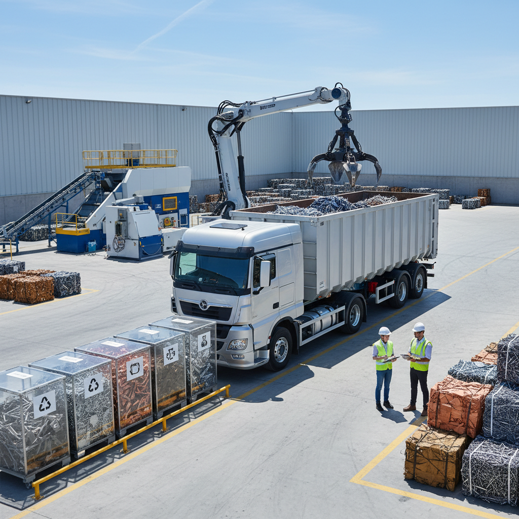 Haakarm vrachtwagen met 40m3 container geladen met recyclebaar afval